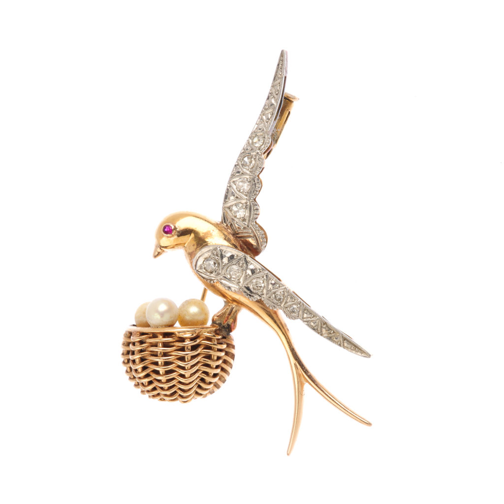 diamond gem-set bird brooch