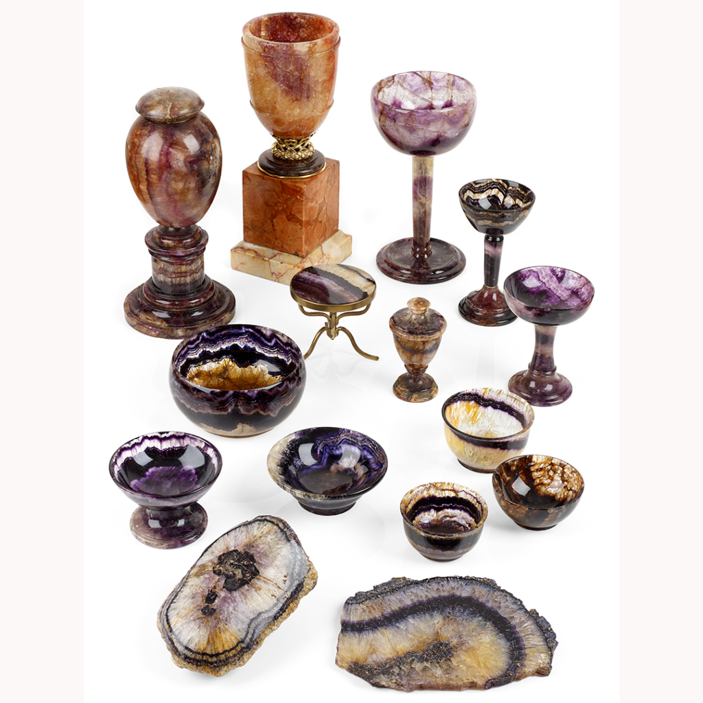 Blue John Pedestal Urn, Chalice, Goblet and Cups Collection