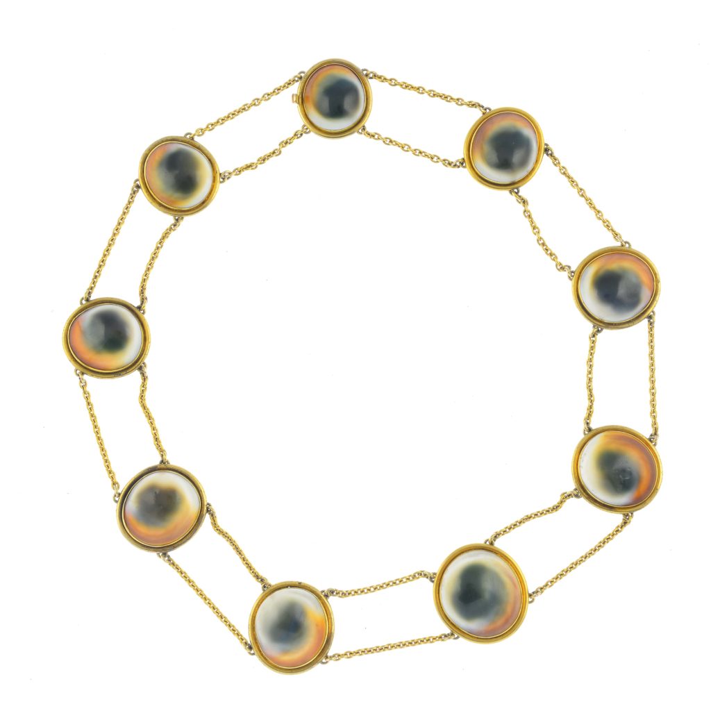 An early to mid Victorian 18ct gold operculum necklace