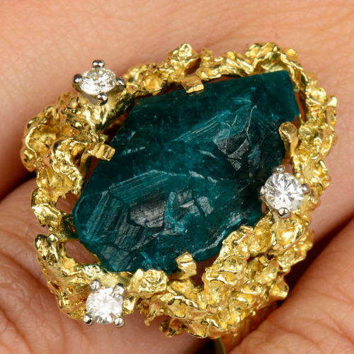 18ct gold dioptase and diamond ring, by Alan Gard