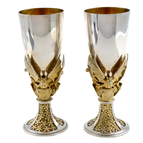 Pair of Royal Wedding commemorative goblets by Hector Miller