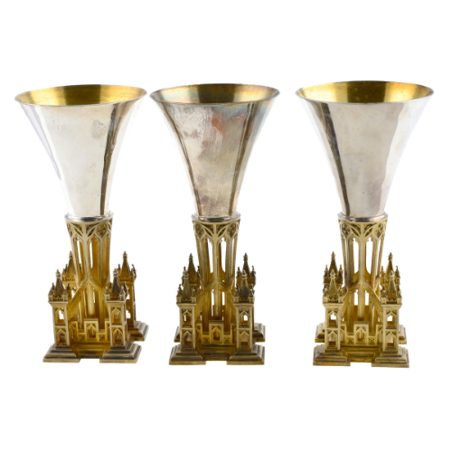 Three Gloucester Cathedral commemorative goblets by Hector Miller