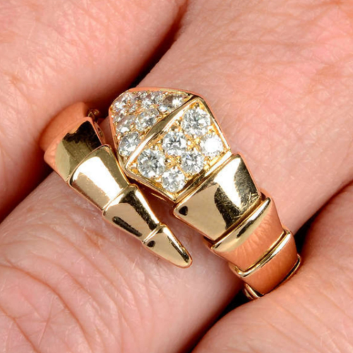 An 18ct gold pavé-set diamond 'Serpenti Viper' ring, by Bulgari