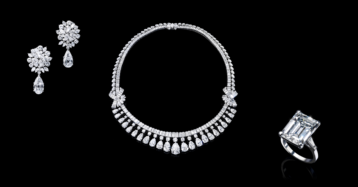 Diamond Pear shape Earrings and Necklace Important diamond jewellery
