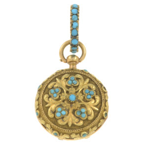 A Georgian gold turquoise fob watch