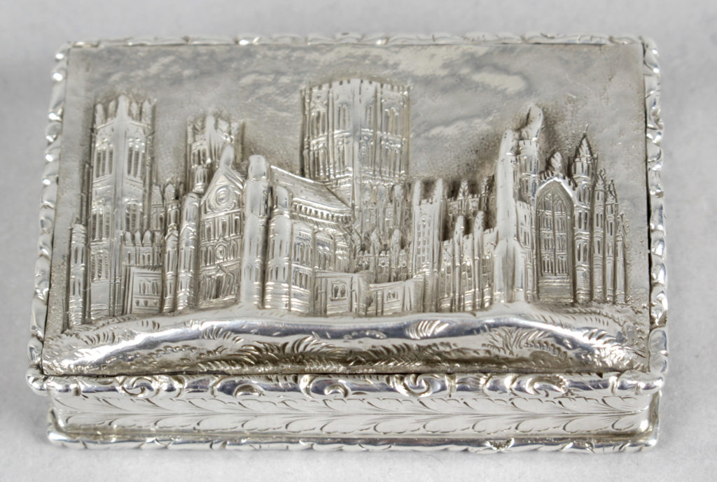 An early Victorian silver ‘castle top’ vinaigrette depicting York Minster.