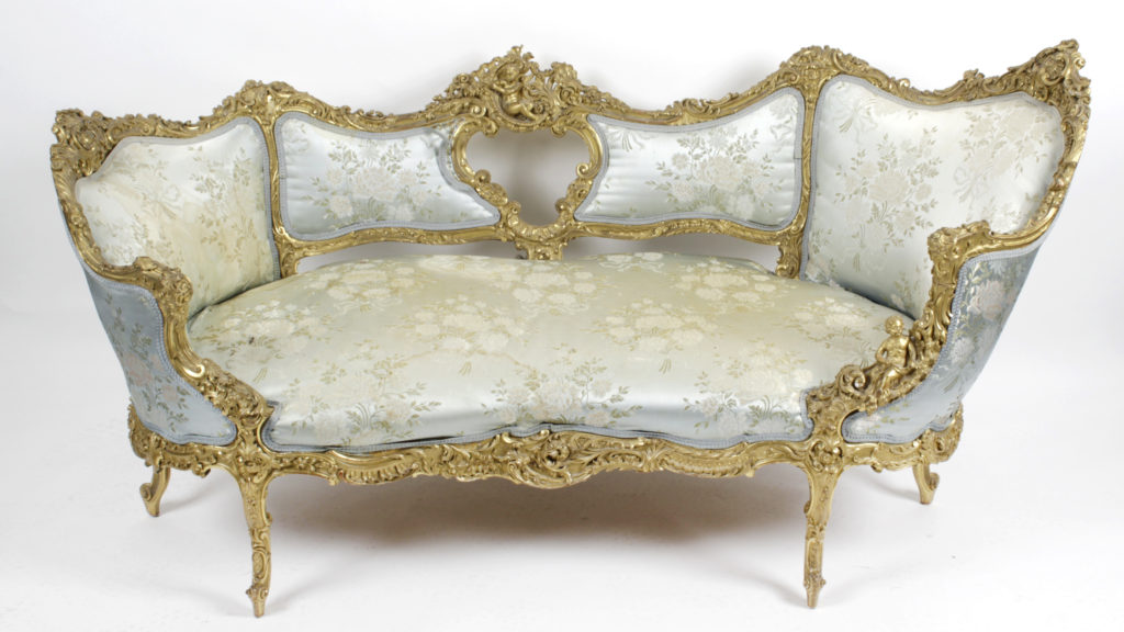 A collection of furniture, including a carved and moulded gilt wood sofa
<p>