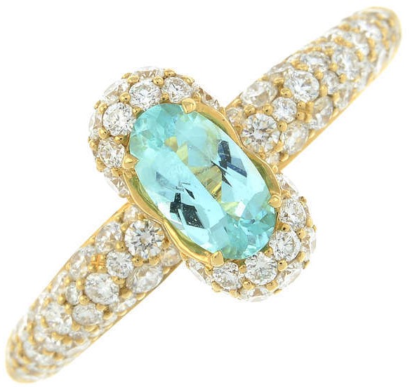 Paraiba tourmaline and diamond ring, by Kat Florence.