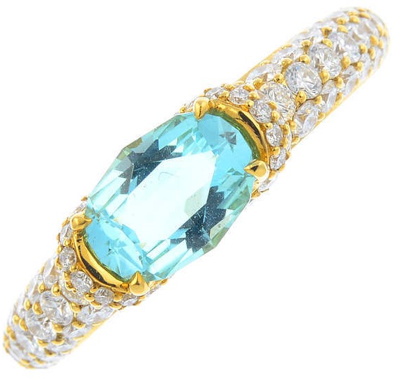Paraiba tourmaline and diamond ring, by Kat Florence.