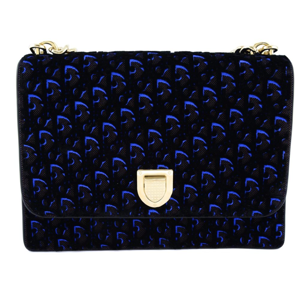 CHRISTIAN DIOR - a navy and black velvet Oblique Diorama bag.
