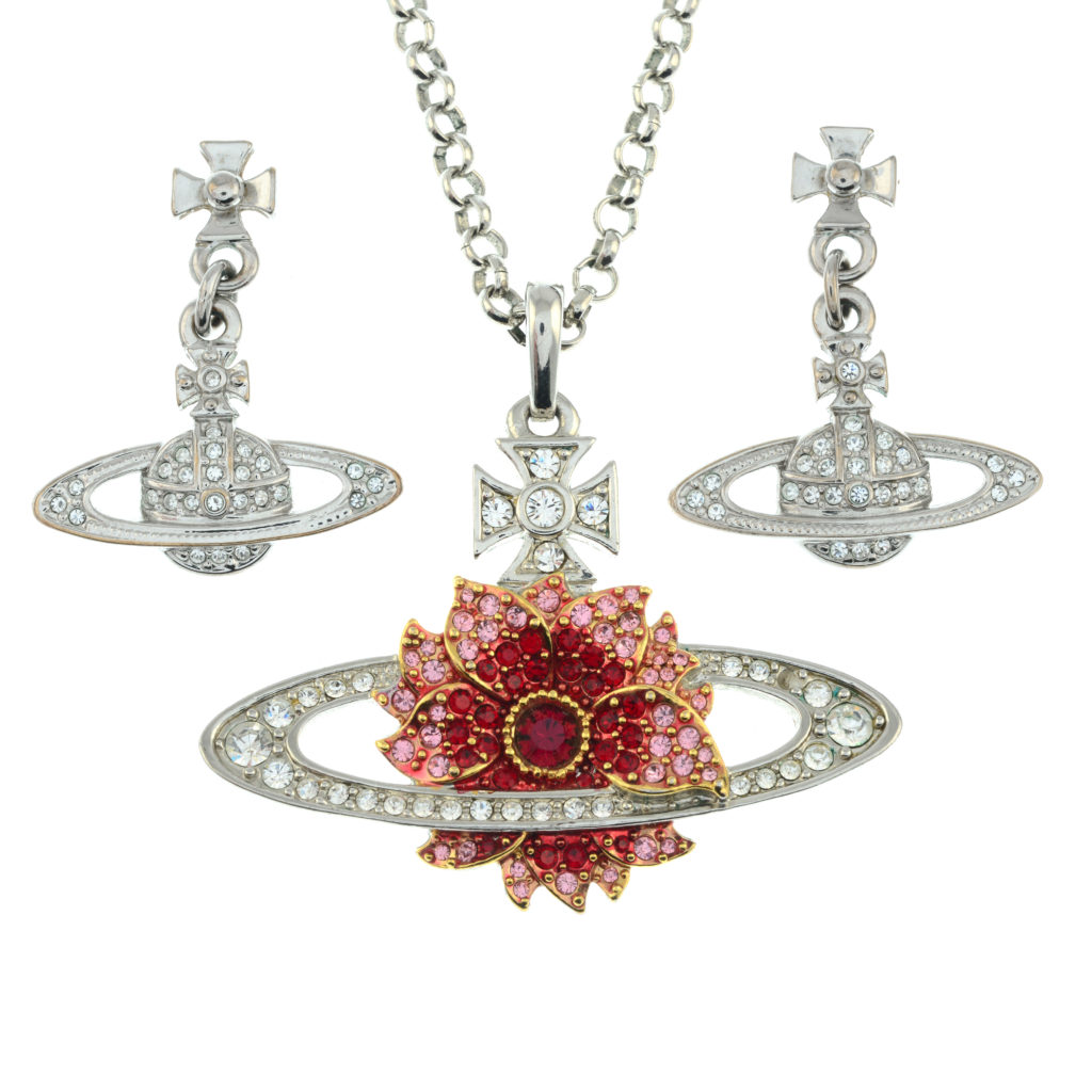 VIVIENNE WESTWOOD - a paste pendant with chain, together with a pair of paste earrings.