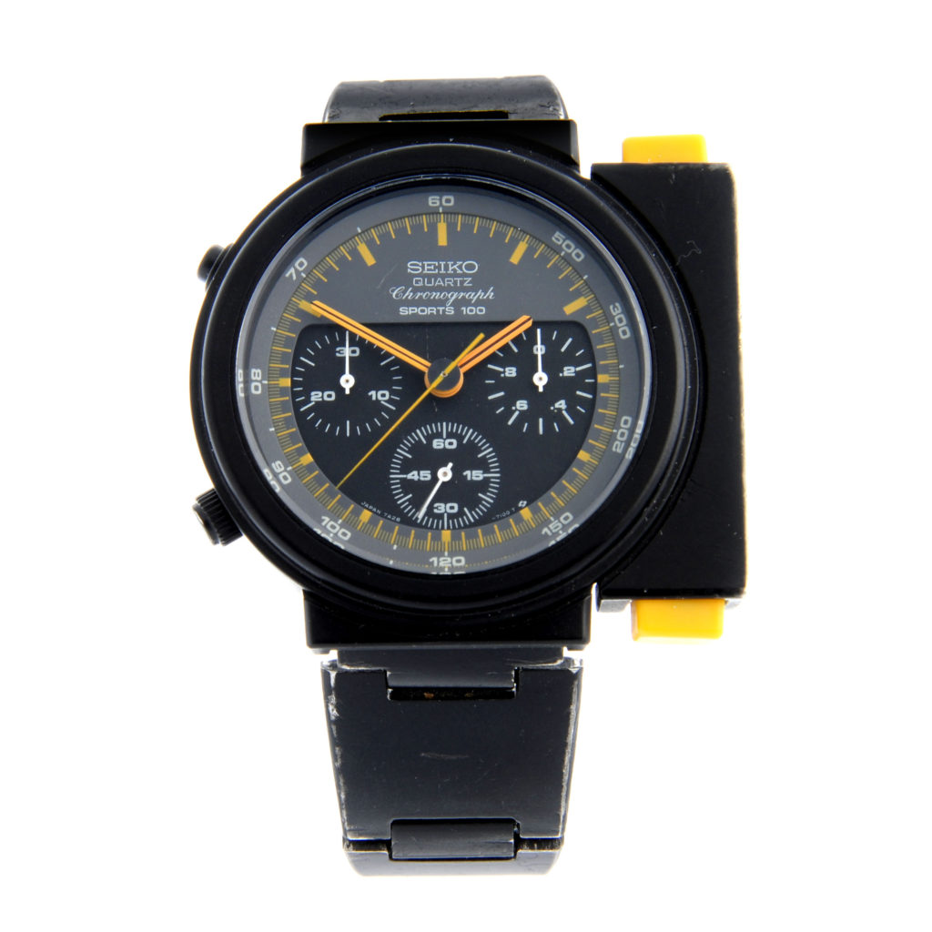 SEIKO - a PVD-coated stainless steel Sports 100 'Alien' chronograph bracelet watch, 43mm.