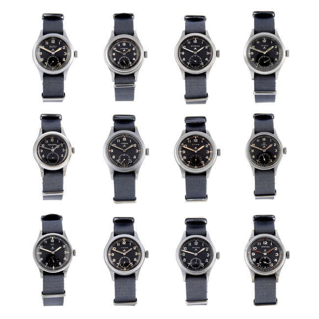 A complete collection of military "Dirty Dozen" watches.