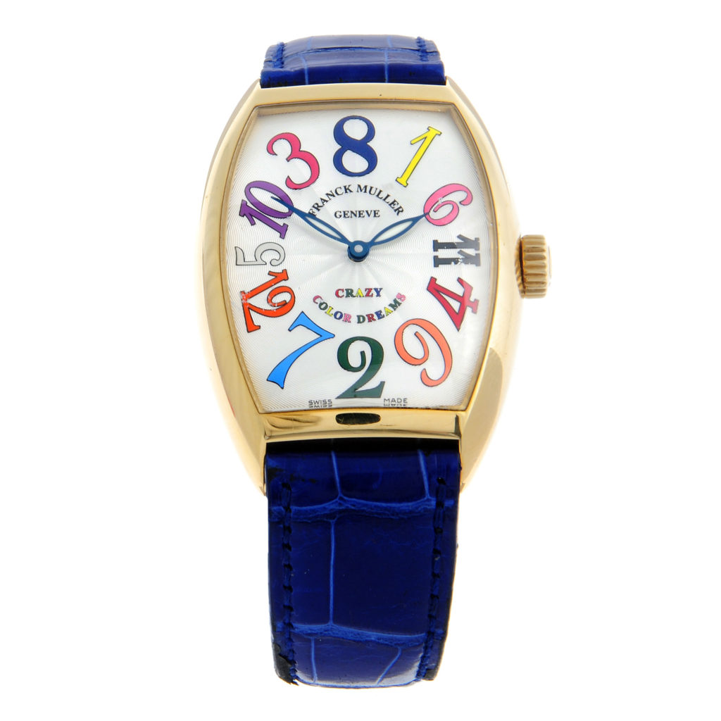 FRANCK MULLER - a 18ct yellow gold Crazy Color Dreams wrist watch, 34x41mm.