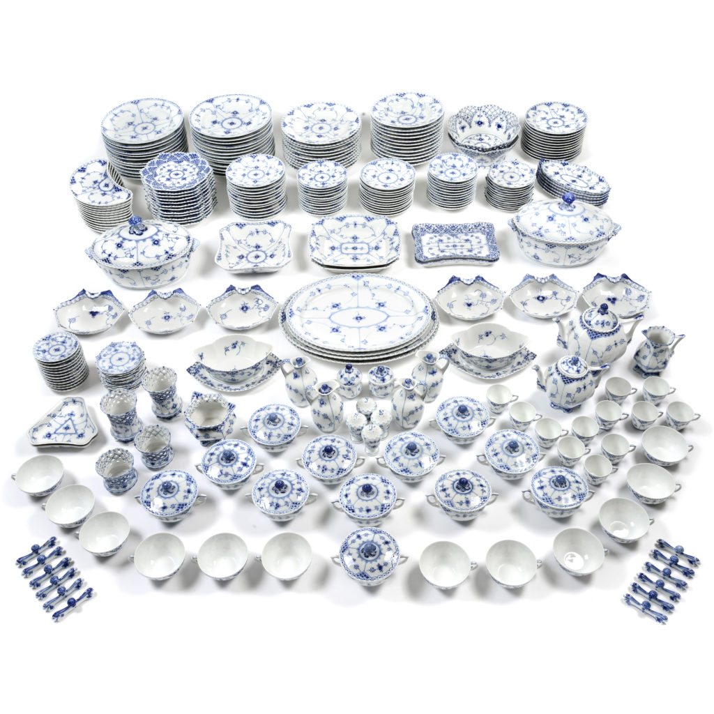 History of Tea: Extensive Royal Copenhagen Blue Fluted dinner and tea wares