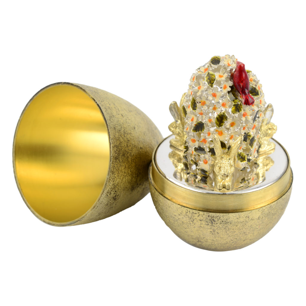 Stuart Devlin, silver-gilt surprise egg 'Rabbits under flowering bush'