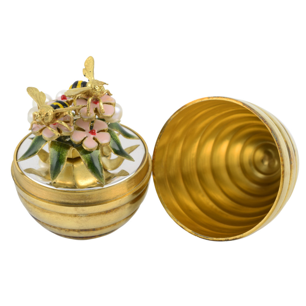 Stuart Devlin, silver-gilt surprise egg 'Bees collecting pollen'