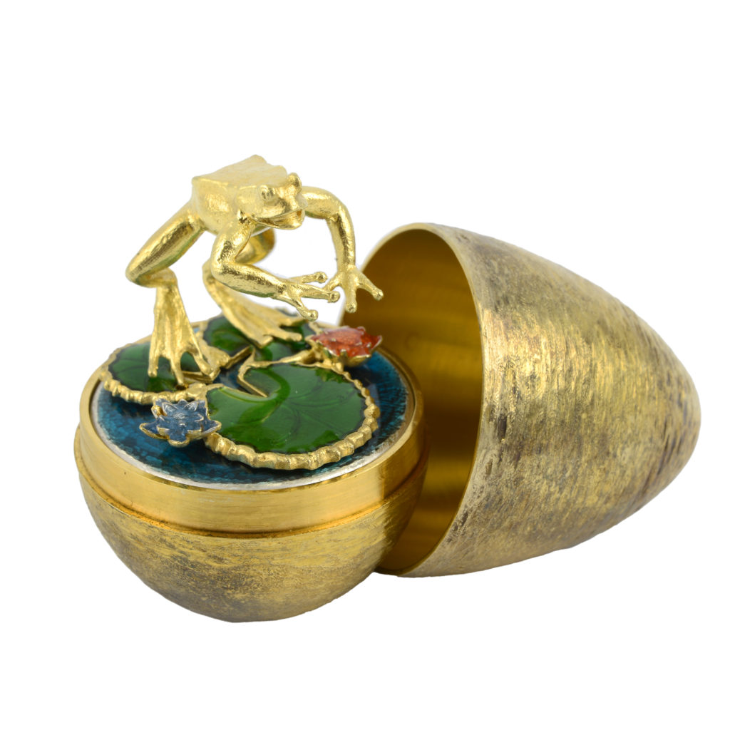 Stuart Devlin, silver-gilt surprise egg 'Frog on lily pads'