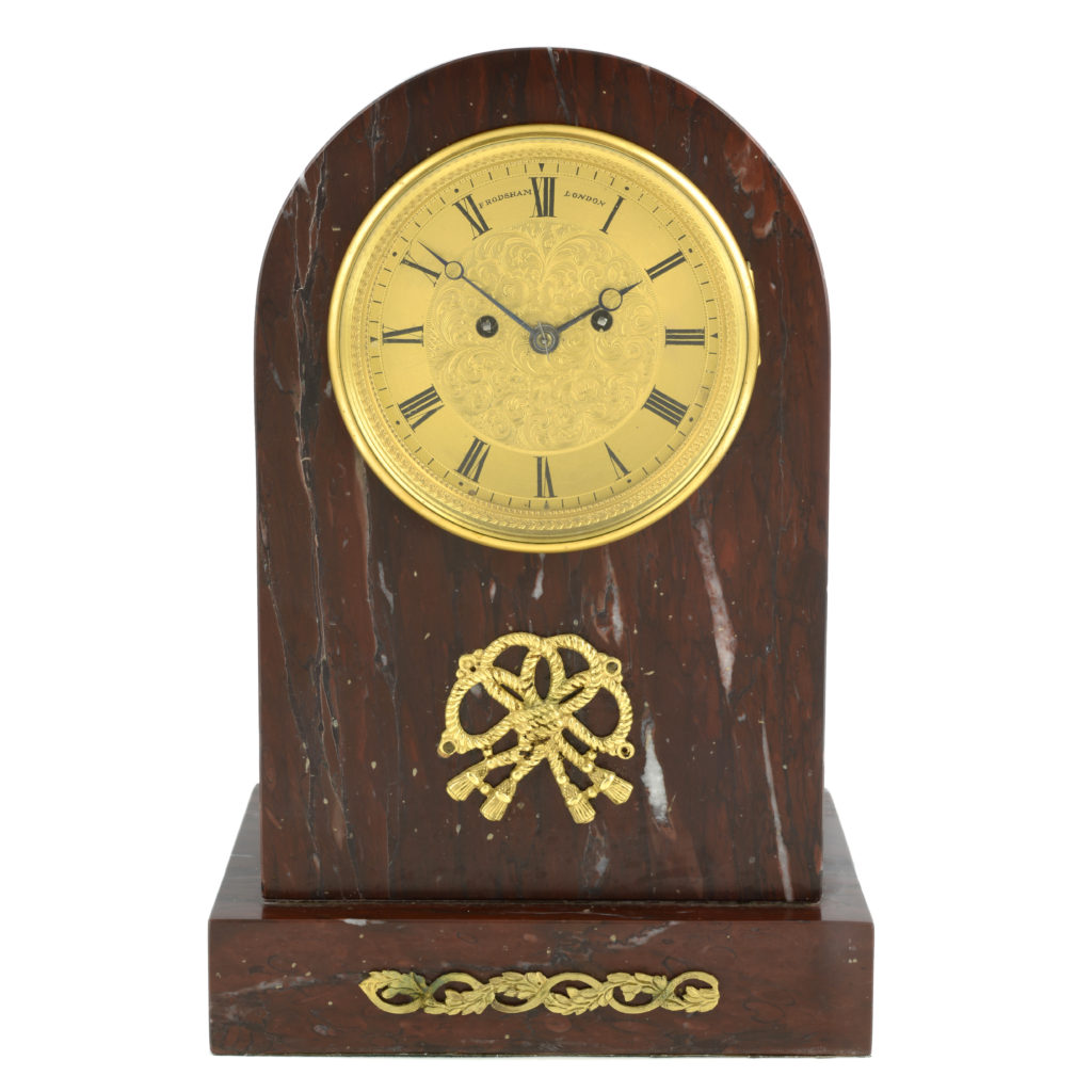 French Inspired rouge marble clock marked Frodsham
