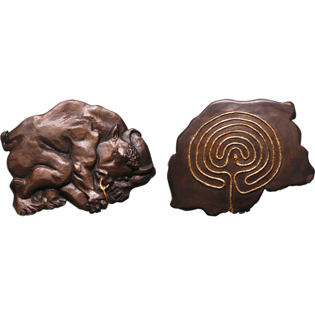British Art Medal Society. Minotaur Cast Bronze and Gilded Medal by Phoebe Stannard