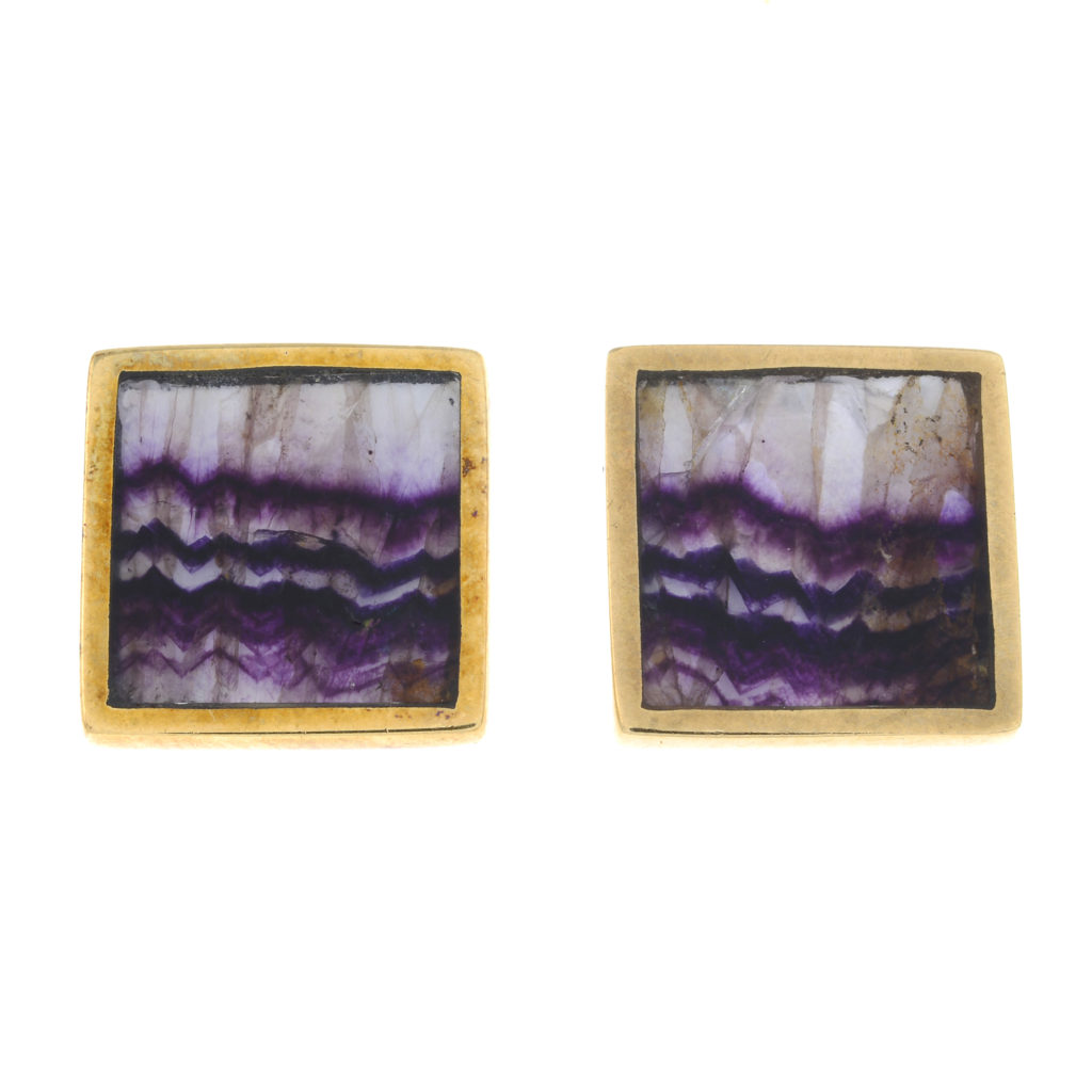 9ct gold blue john fluorite stud earrings