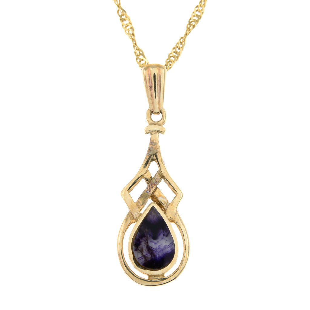 9ct gold blue john pendant, with chain