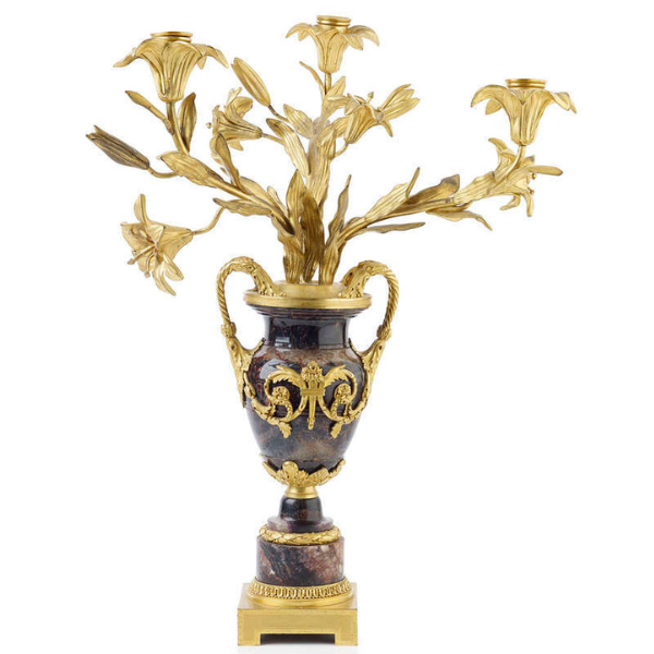 A superb ormolu-mounted Blue John table candelabrum