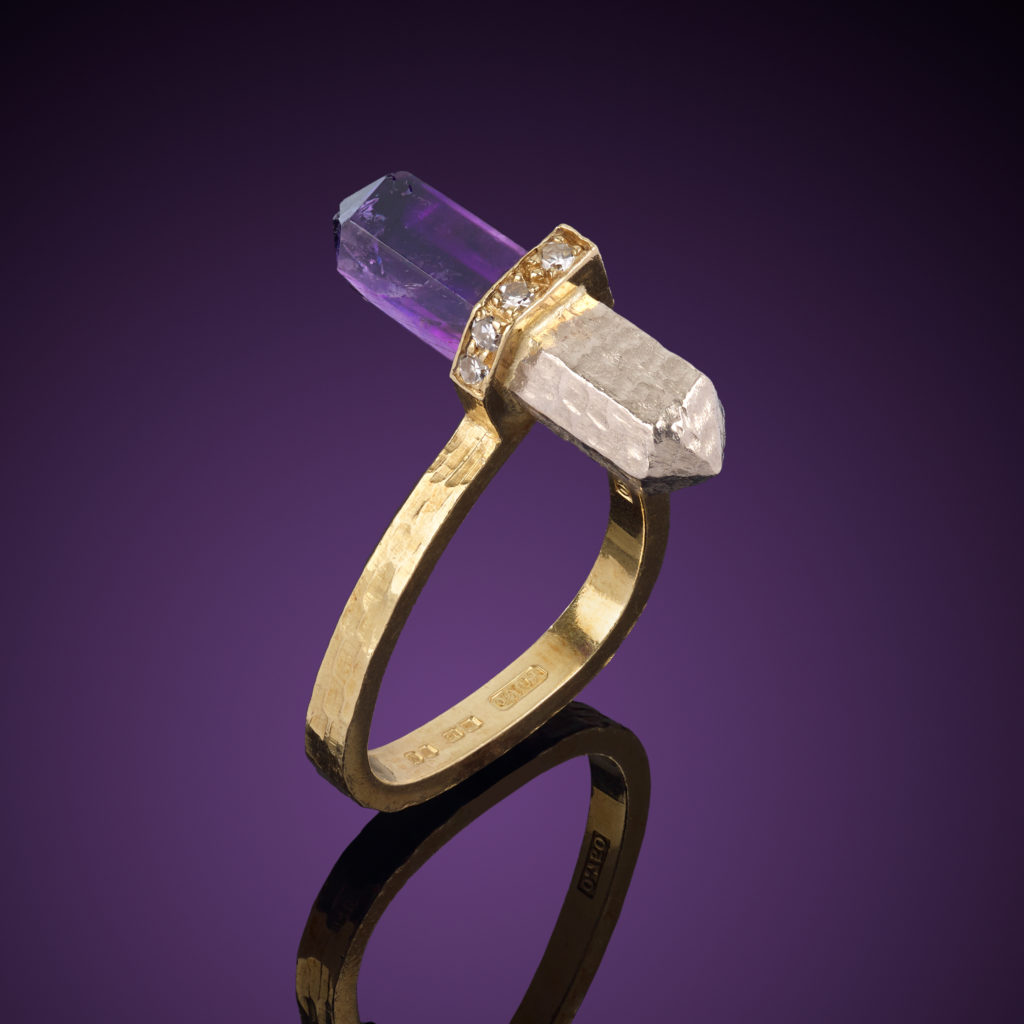 1970s 18ct gold amethyst & diamond ring, by Grima