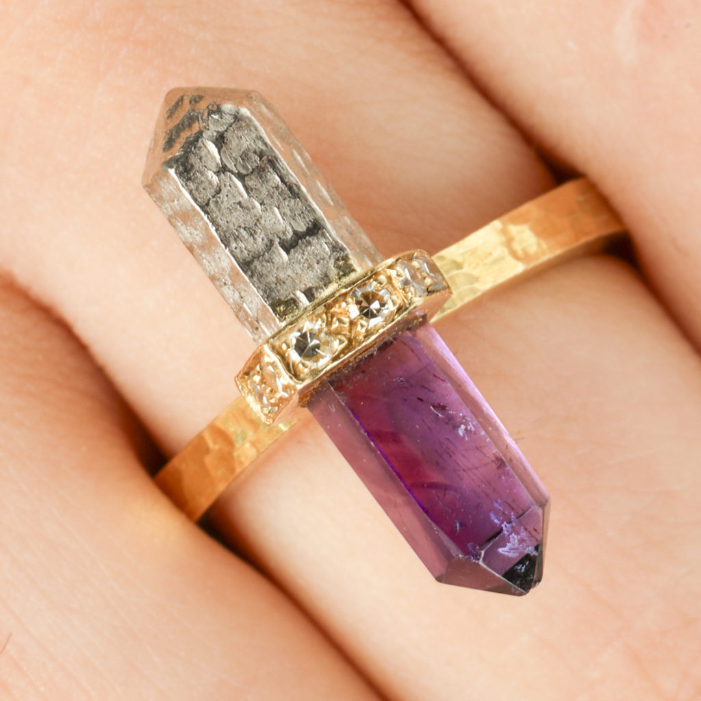 1970s 18ct gold amethyst & diamond ring, by Grima