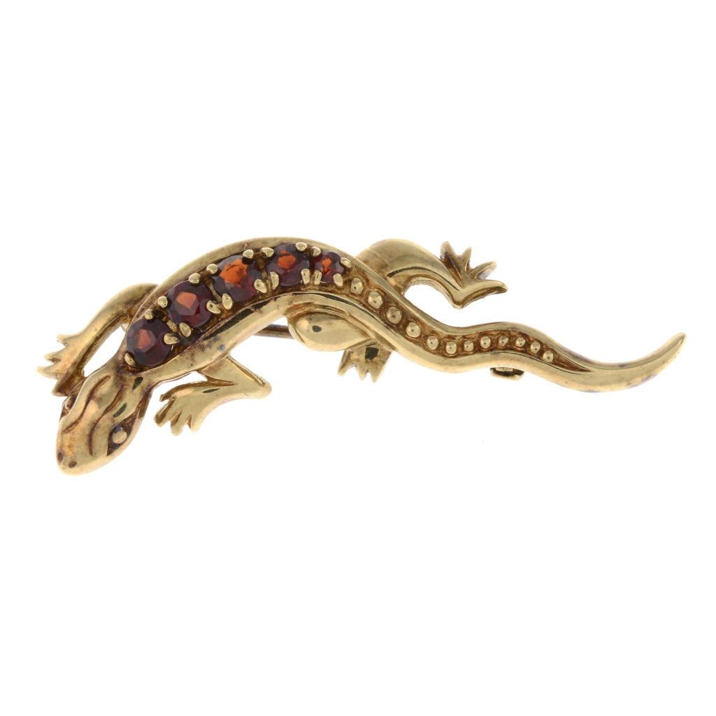 9ct gold garnet salamander brooch
