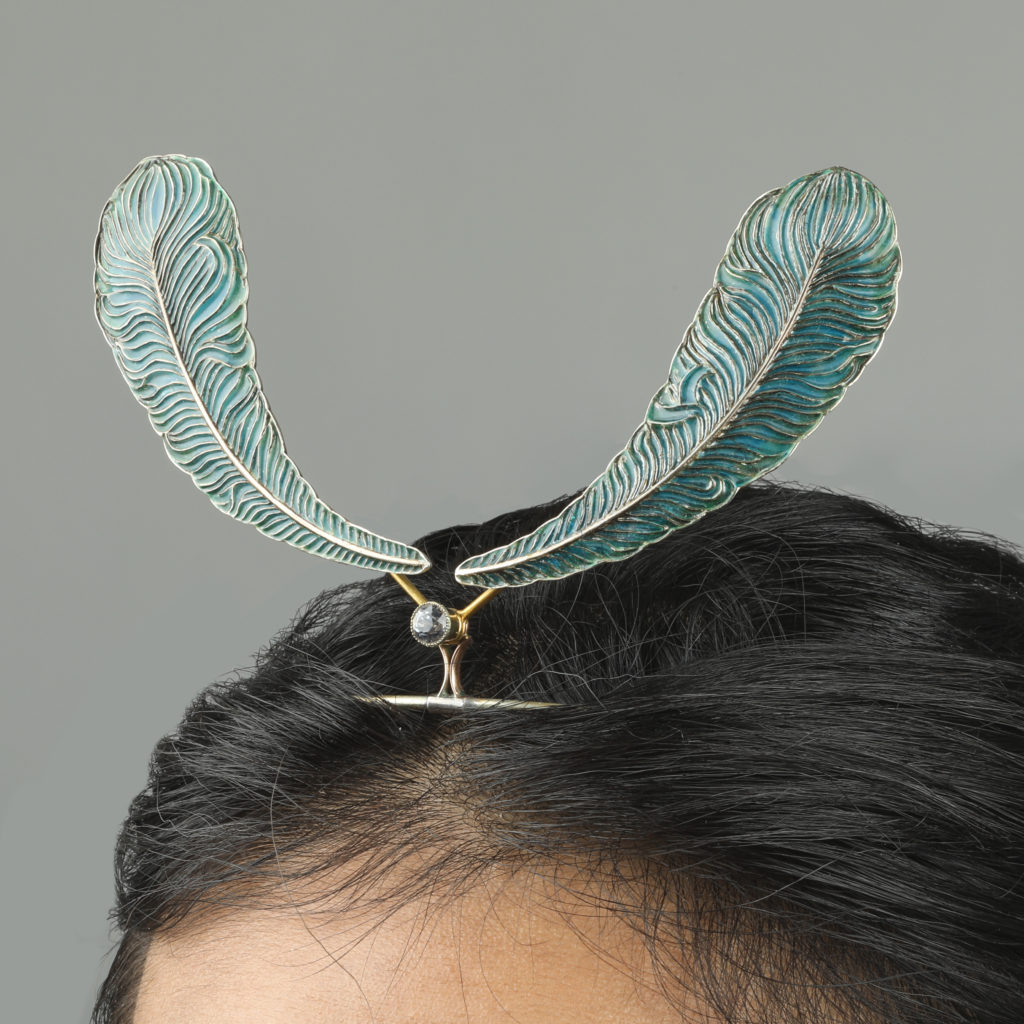 Enamel peacock feather tiara, by Child & Child