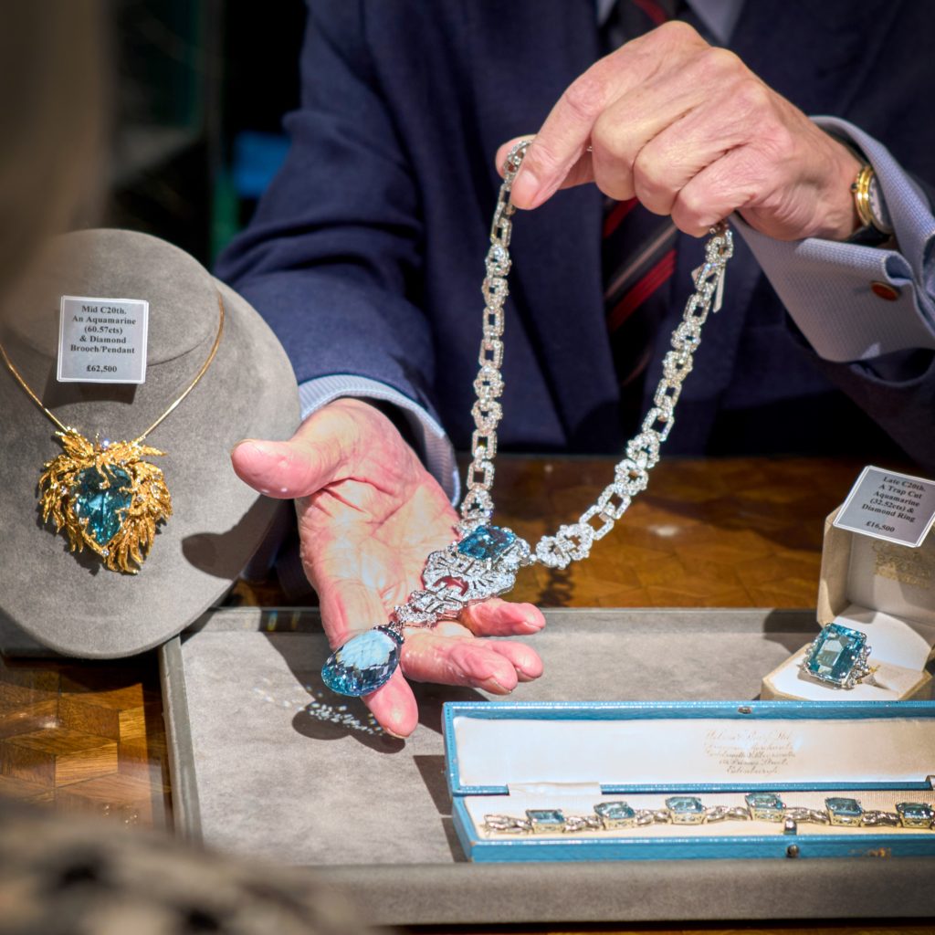An aquamarine and diamond necklace from Joseph Bonnar Jewellers